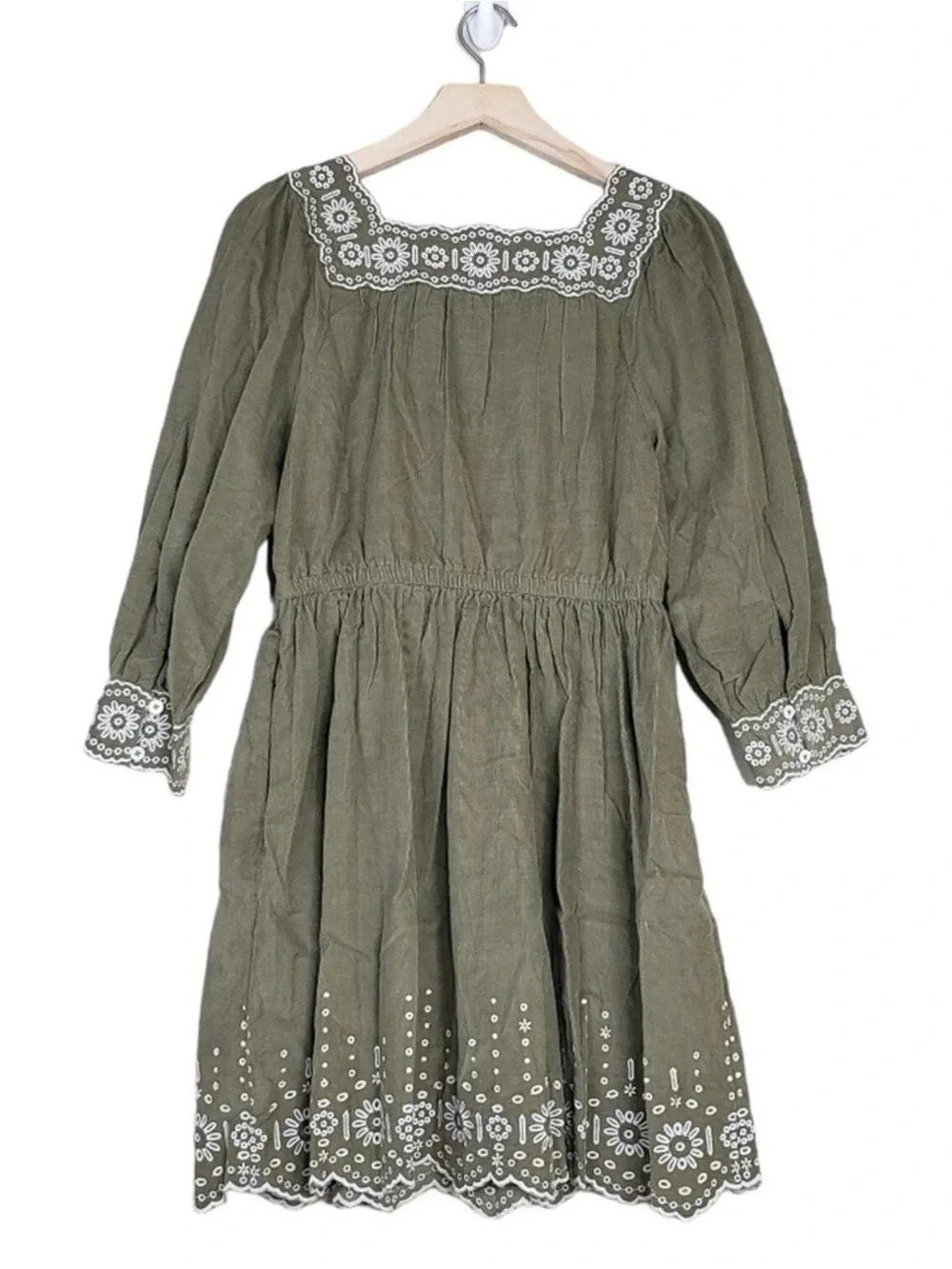 Madewell Embroidered Corduroy Square-Neck Mini Dress Size Medium Petite - Picture 3 of 7